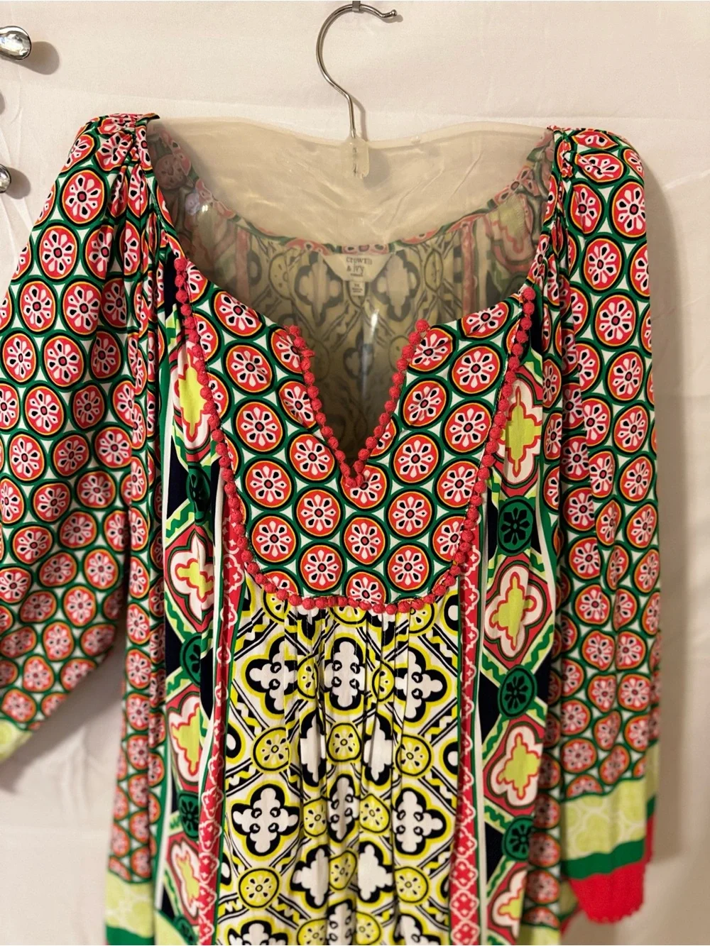 Women's Multi-Color Printed Preppy  Peasant Top Pinky yellow green 3X